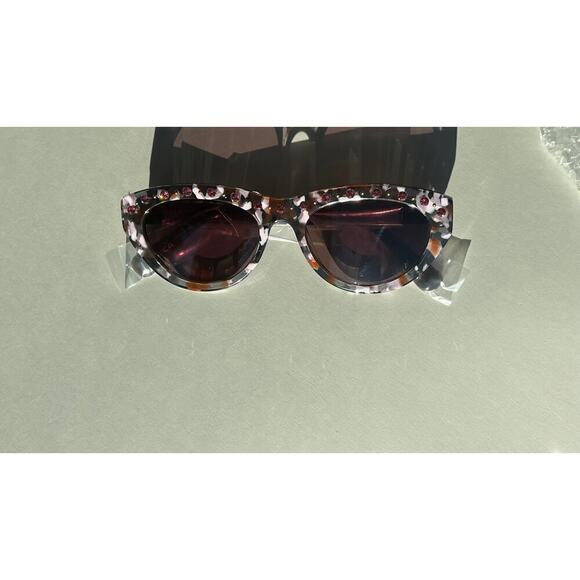 RARE Lele Sadoughi Timeless Acetate 14k gold Plated Pink Crystals UV Sunglasses - Picture 9 of 13